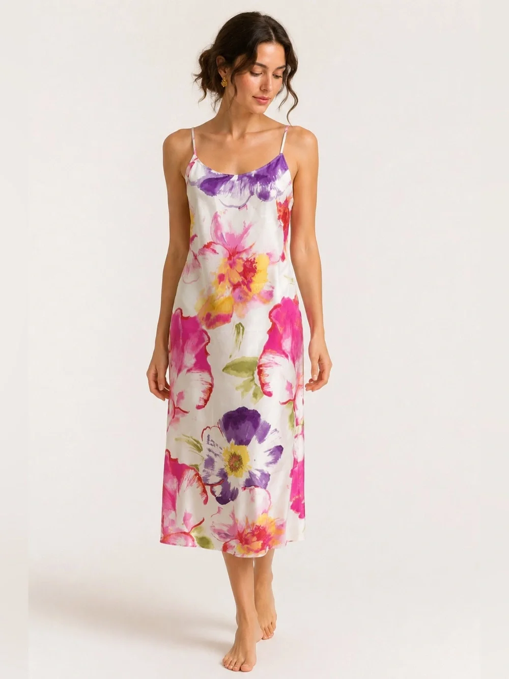 Natori Floral Chemise Robe Set Watercolor Matching Belt S